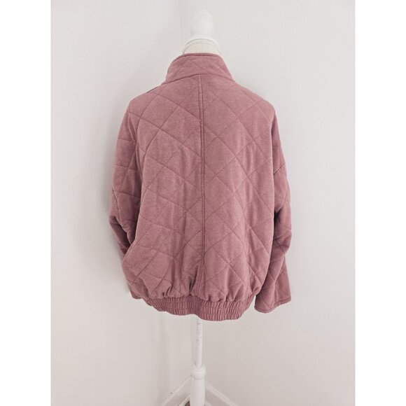 Bagatelle Quilted Cotton French Terry Zip Up Pink Stand Collar Womens Jacket XL - Picture 8 of 13
